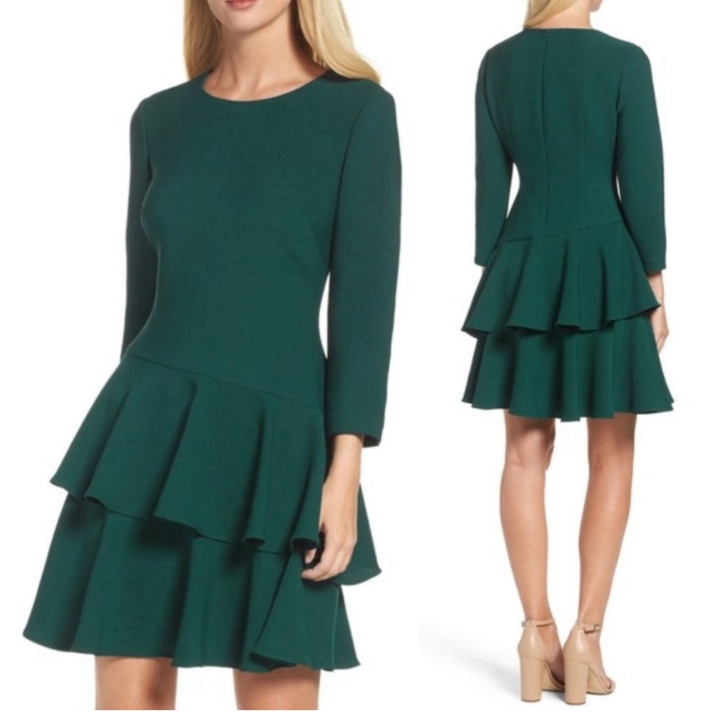 Anthropologie Eliza J 12P Dress Evergreen Christmas Holiday
